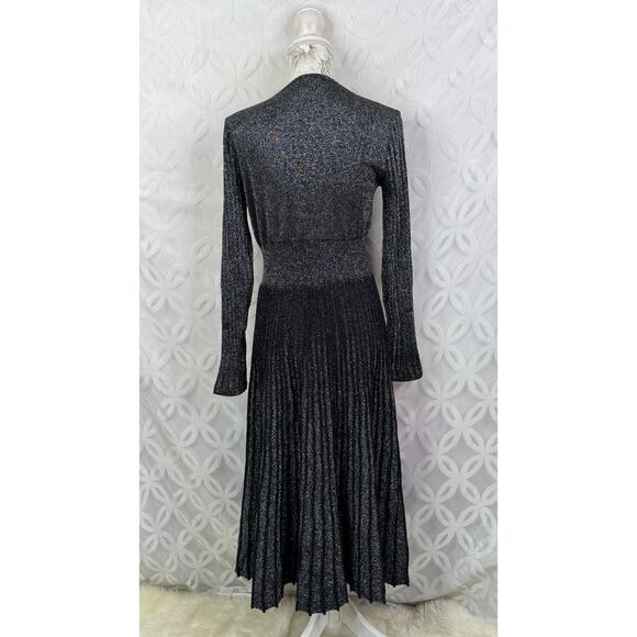 Betsey Johnson Silver Pleated Metallic Knit Midi Dress Size L NWT - Picture 11 of 13
